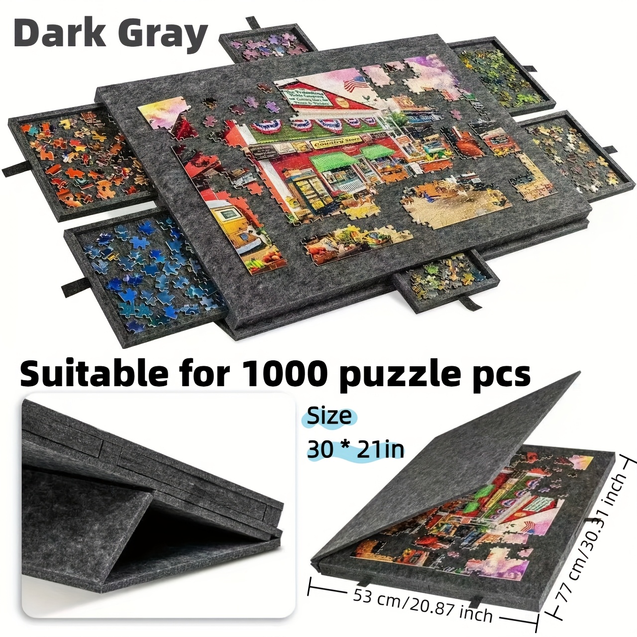 TEMU Black 1000pcs Puzzle Table Board, Portable Puzzle Table With Bracket + Lid + 6 Drawers, , Convenient Puzzle Board, Puzzle Aids, Room Decoration,