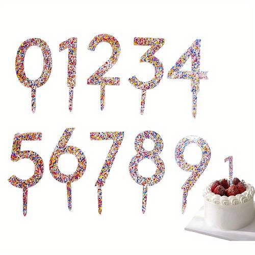1pc colored sequin cake decoration 0 9 colored sequin clear acrylic cake plug in birthday party anniversary cake decoration colored sequin party supplies