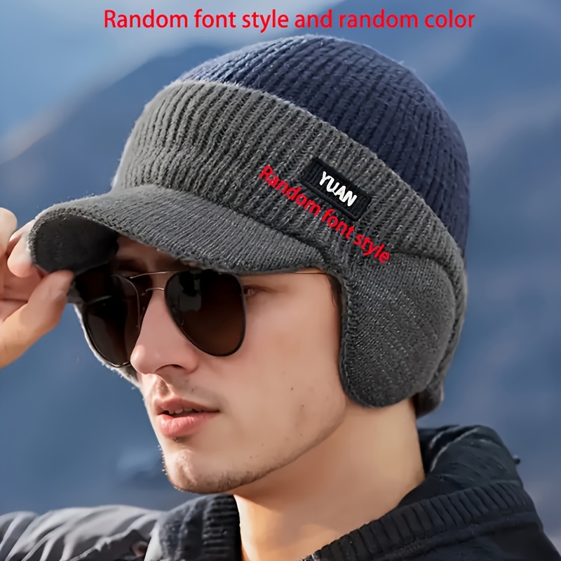 TEMU Men's Winter Ear-protecting Knitted With Fleece, Warm Duckbill Hat For Outdoor Youth Cycling In A Color- (random Font Style And Random Color)