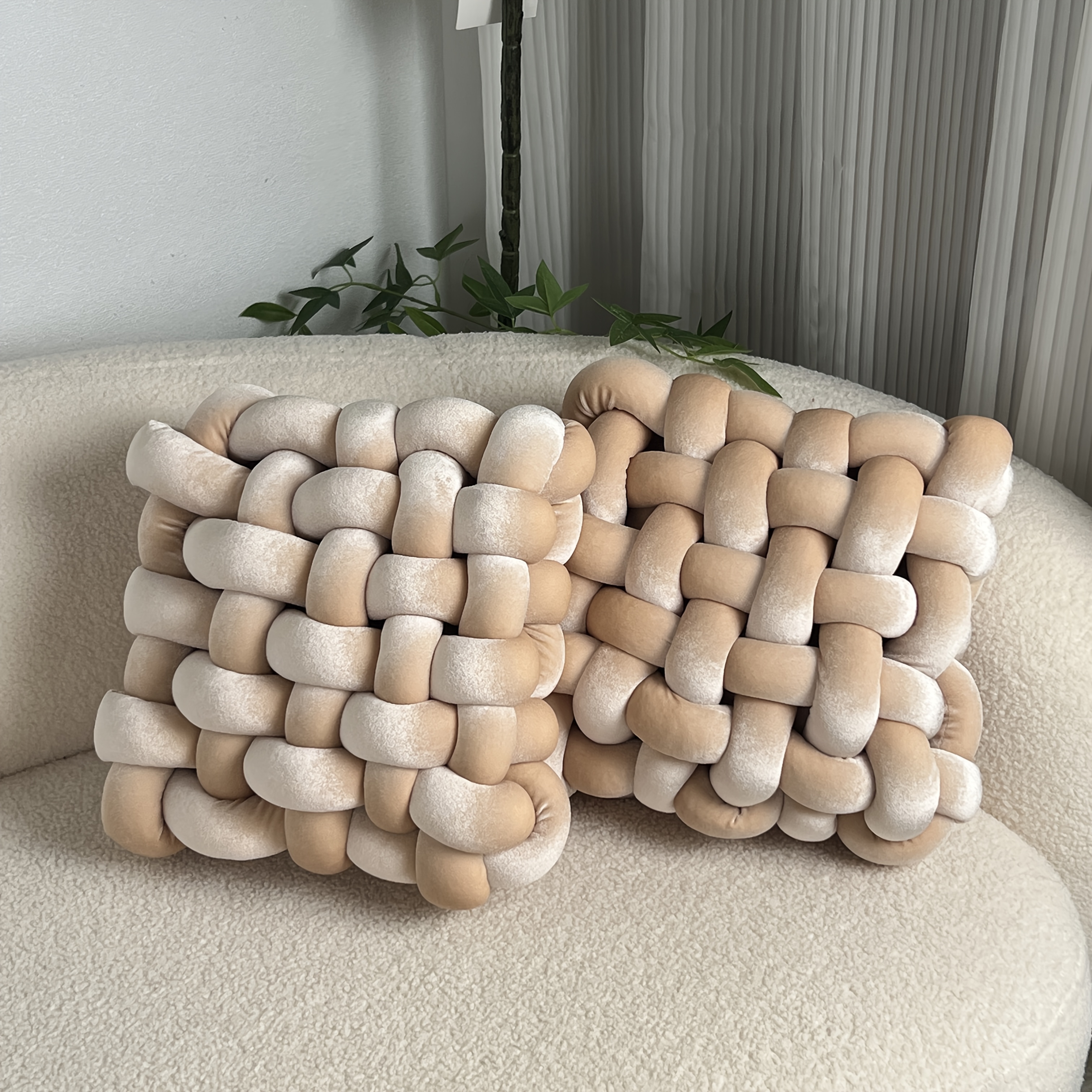 2pcs Set Hand- Knotted Square Decorative Pillows, Knotted Floor Pillows, Suitable For Living Room Bay Window, Bedroom, Office, Sofa, Chair, Bed