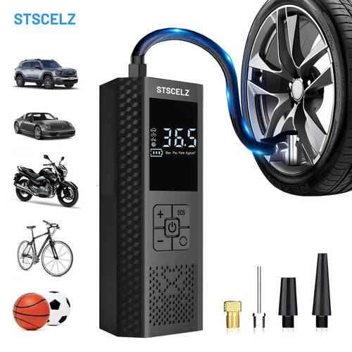 150PSI Portable Air Compressor with Tire Pressure Gauge & LED Display - 3X Faster One-Touch Smart Cordless Tire Inflator, USB-Powered, Rechargeable Battery
