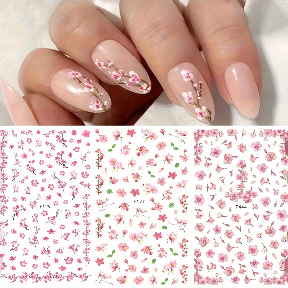 

6 Sheet Sakura Design Nail Art Stickers, Self Adhesive Nail Art Decals For Nail Art Decoration,nail Art Supplies For Women And Girls