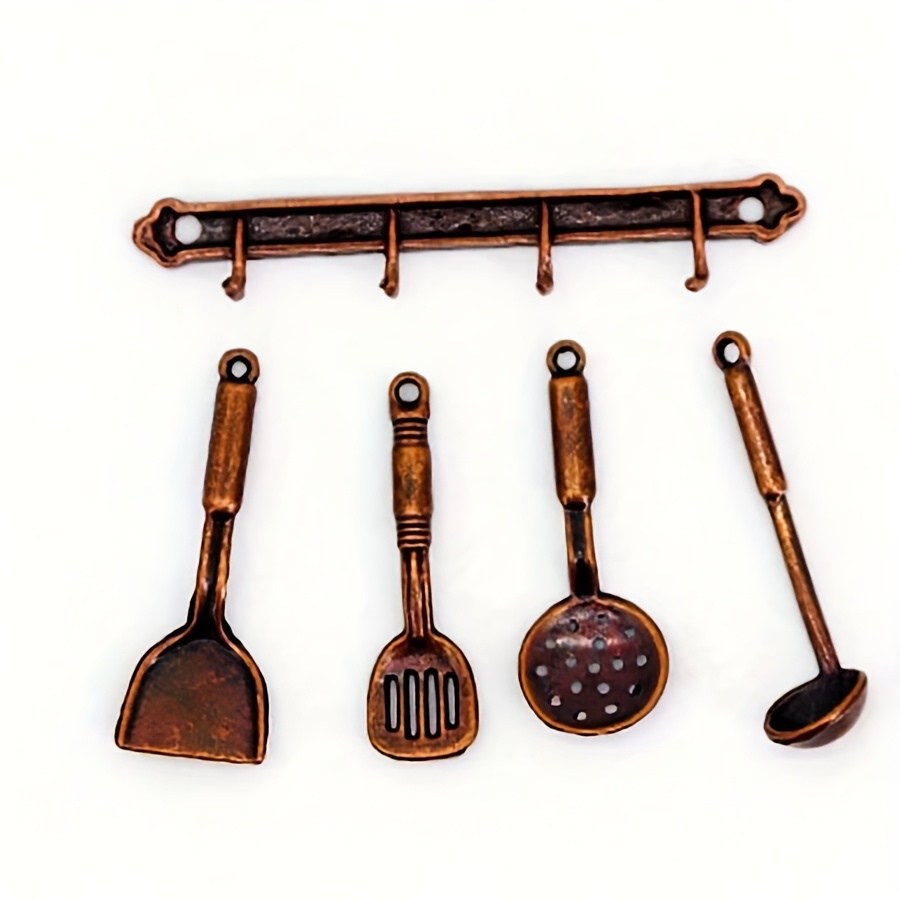 5pcs Dollhouse Miniature Kitchen Utensil Set With Hanging Spoon, 1:12 Scale Realistic Kitchen Scene Accessories For Wall Decoration
