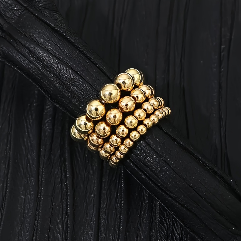 4pcs Golden Bead Elastic Ring Set Women's Minimalist Jewelry