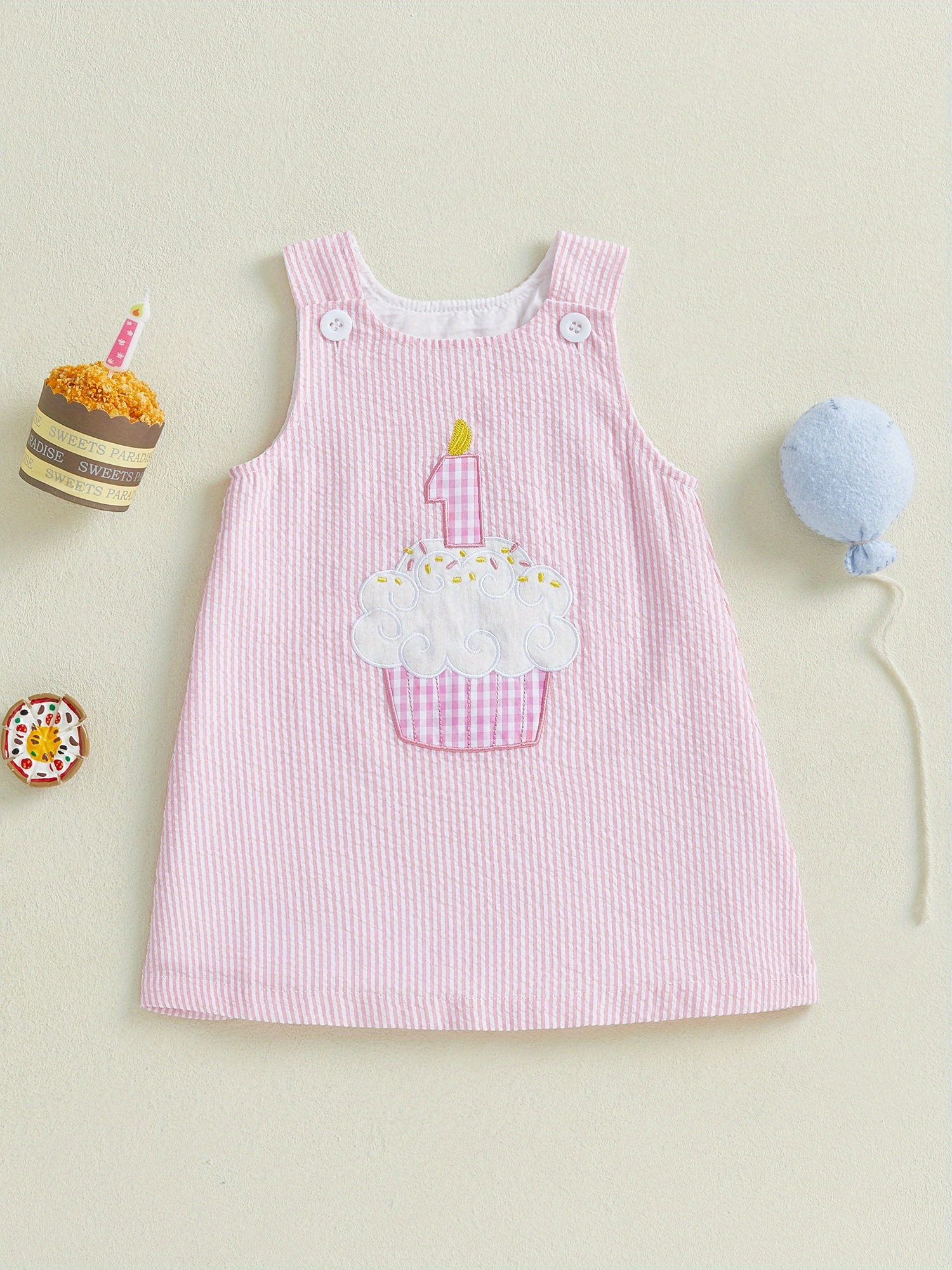 baby girl birthday dress sleeveless cupcake embroidery loose - Temu