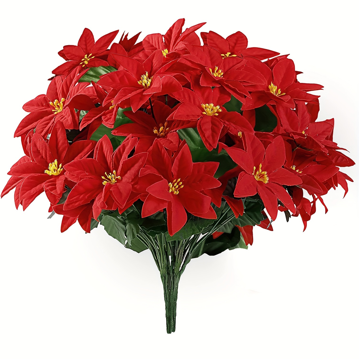 

2 Bouquets Of 24 Flowers, Artificial Red Christmas Flowers, 12 Poinsettia Bouquets, For Indoor And Outdoor Decoration Year Holiday, Porch Home Garden Decoration, , Wedding, And Spring Decoration