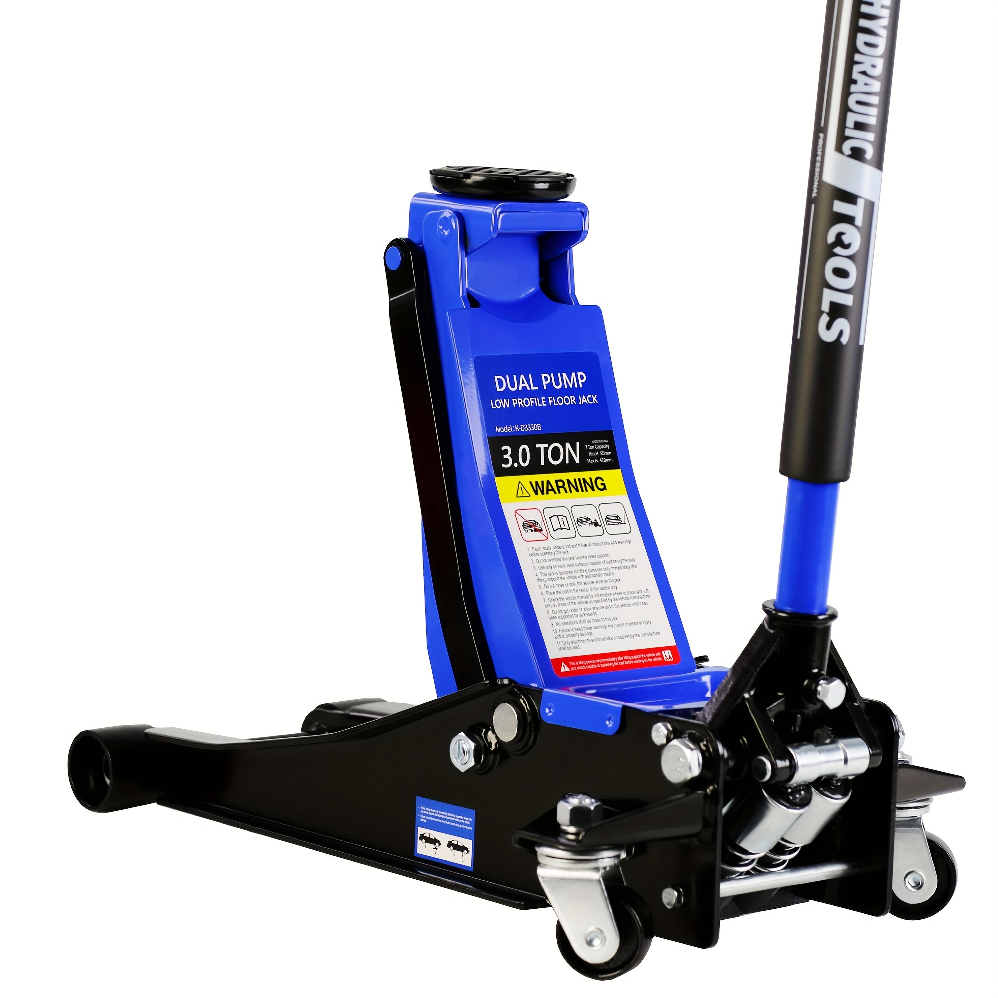 

Hydraulic Low Profile And Steel Racing Floor Jack 3 Ton (6600 Lb) Capacity, With Dual Piston Pump, Blue Lifting Range 3.3"-