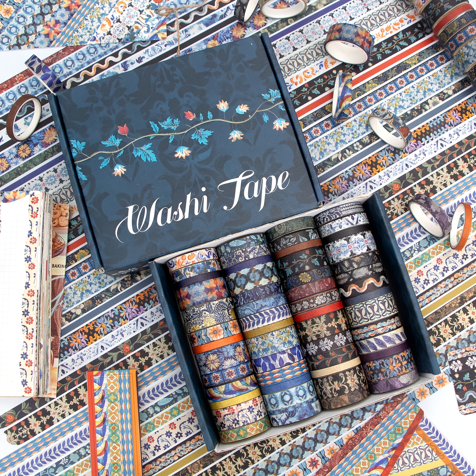 56 Rolls Vintage Floral Washi Tape Set