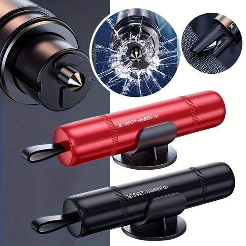car emergency safety hammer 2 in 1 window breaker and seat belt cutter internal carbide automatic escape tool with mounting base breaking tool universal for all cars