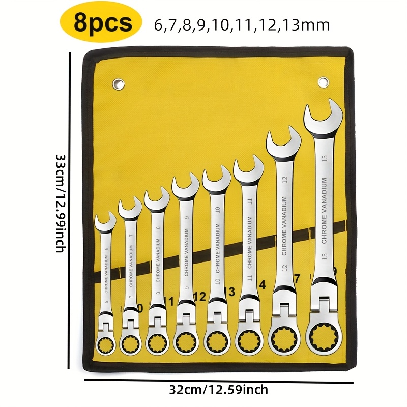 Image of 8/12/16pcs Movable Head Chrome Vanadium Steel Ratchet Wrench, Professional Fast Ratchet Wrench Set, Chrome Vanadium Steel Mirror Anti-rust , Light And Labor- To Use, Common Maintenance Model