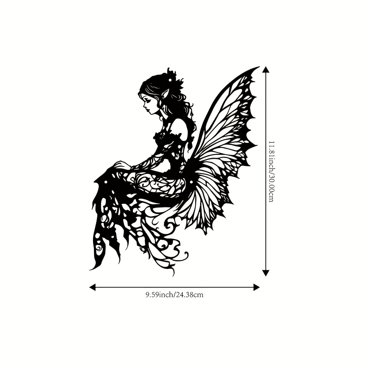 TEMU 1pc Art Deco Metal Wall Sculpture - Elf Silhouette With Wings, Intricate Design For Garden, Courtyard, Living Room, Or Balcony Decor, Iron