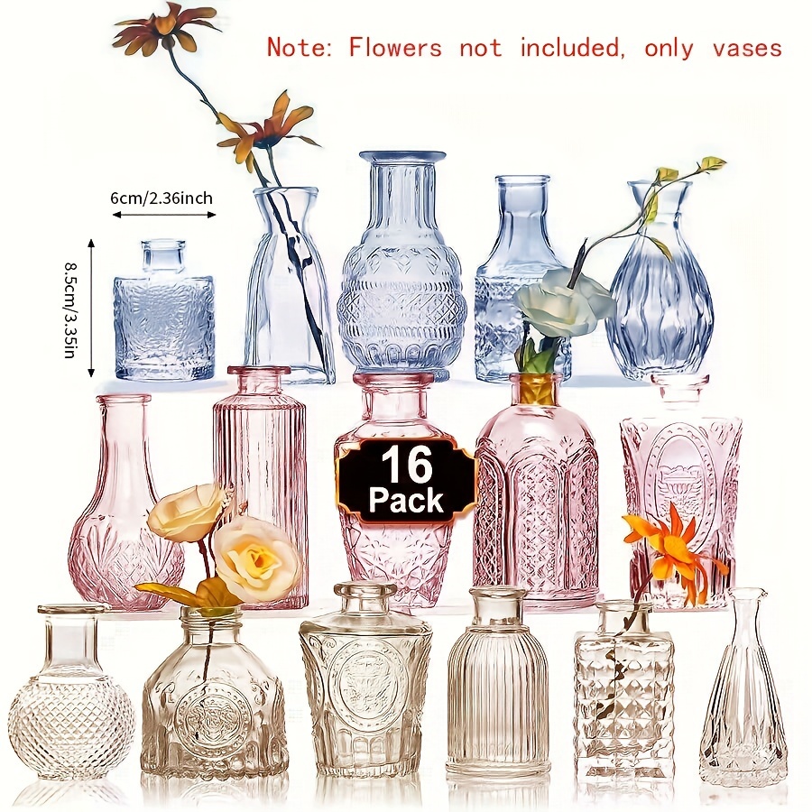 Image of 16pcs Boho Chic Glass Bud Vase Set - Colorful, Vintage-inspired Floral Centerpieces For Weddings & Home Decor