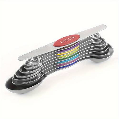 9 stainless steel measuring spoons set dual sided for liquid dry strong magnetic nesting colorful handles ideal for cooking kitchen kitchen utensils