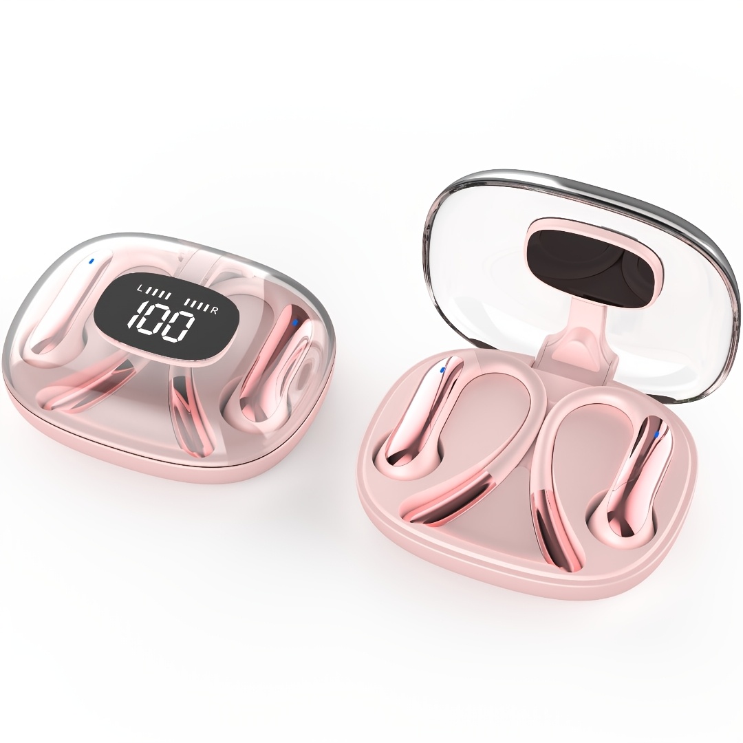 Image of Open Ear Wireless Wireless Headphones, 14mm Hifi Composite Diaphragm , Ear Hook Earbuds With Transparent Led Digital Charging Case, Lightweight Fit, For Sports Office , Compatible With Iphone