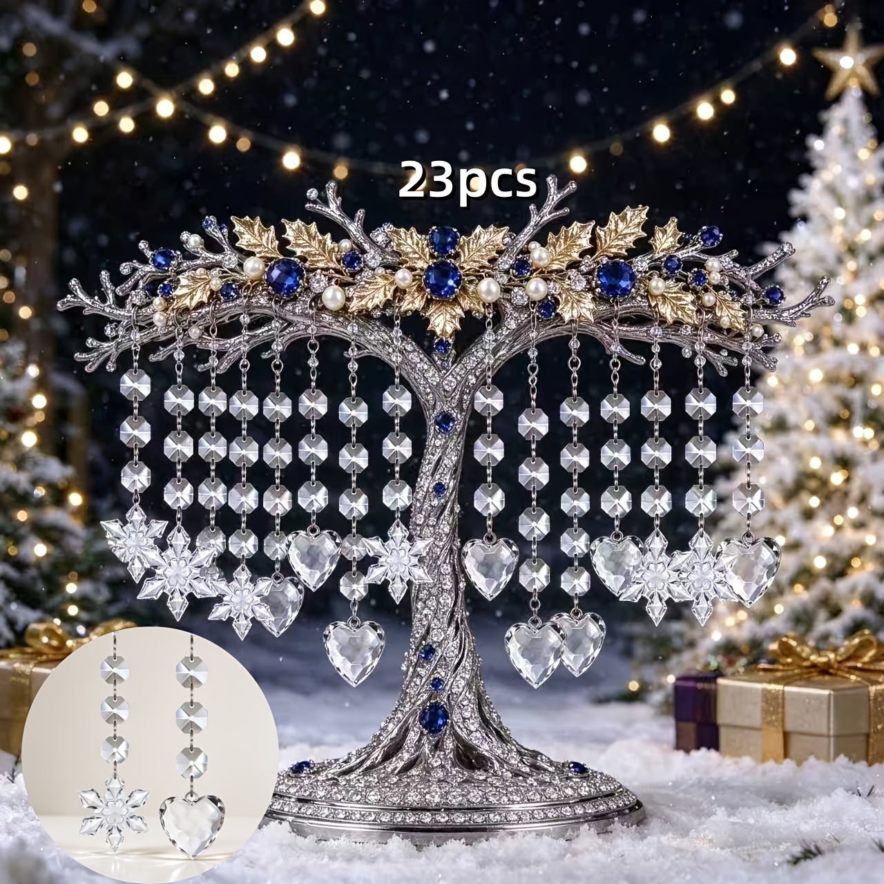 TEMU 23pcs - Winter Christmas Snowflake And Heart Combination Ornaments Acrylic Decorative Hangings For Wedding Venue Decoration, Wall, Fireplace,