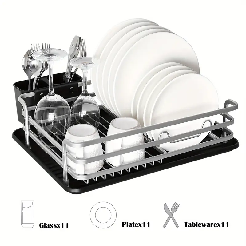 dish drying rack rack suitable for the kitchen countertop stainless steel kitchen drying rack with a utensil holder large capacity dish draining rack kitchen storage item with knife holder 12 4 ins w x 16 92 ins l silvery color model Product details 4