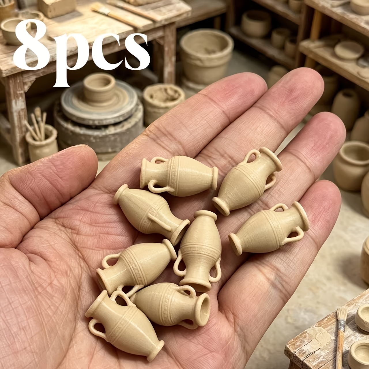 TEMU 8pcs, Dollhouse Decoration Miniature Simulation Plastic Pottery Vase , Plastic Material, Mini Dollhouse Decoration, Farm, Kiln, And Additions,