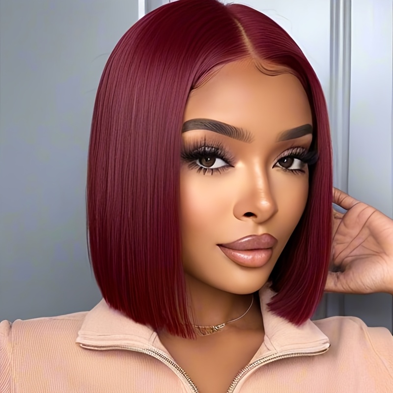 TEMU Women's Middle Part Burgundy Short Hair, 12 Inches, Soft And Fluffy For Casual Attire & Party, Versatile Hair Piece, Party Hair Extension, Short