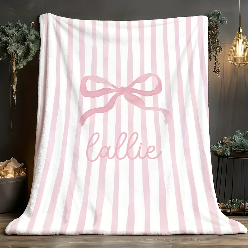 Customizable Pink Bow Print Flannel Blanket