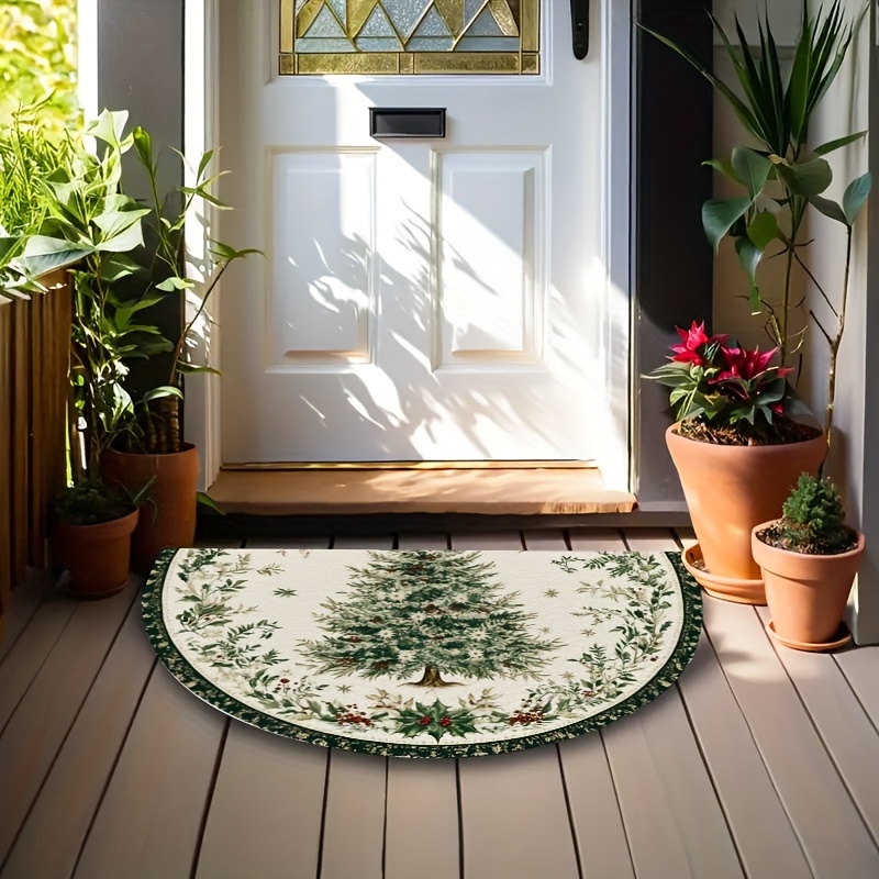 TEMU Paillasson demi-cercle, tapis d'entrée, avec motif de sapin de Noël crème, adapté aux environnements intérieurs et extérieurs. tapis de sol