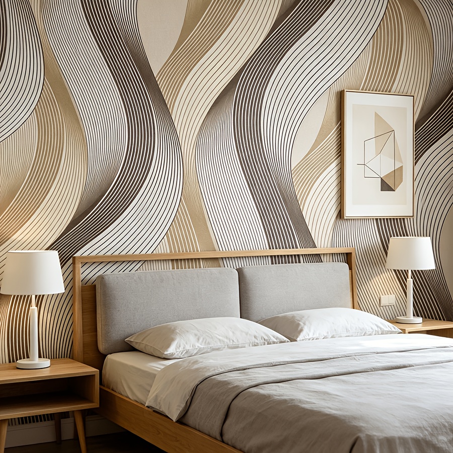imagen del artículo 1 rollo de 9m papel tapiz autoadhesivo de lujo   con   de ondas curvas, impermeable, removible, para  ,   de tv, adhesivo decorativo de pared, adhesivo para renovación de paredes