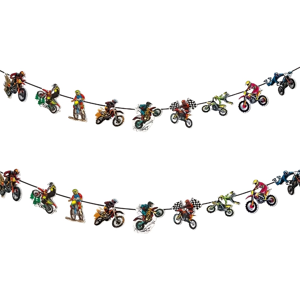 Image of 18 Motorcycle-themed Birthday Party Decorations, Including Paper Banners And Streamers, Suitable For Indoor And Outdoor Use, Such As In Gardens