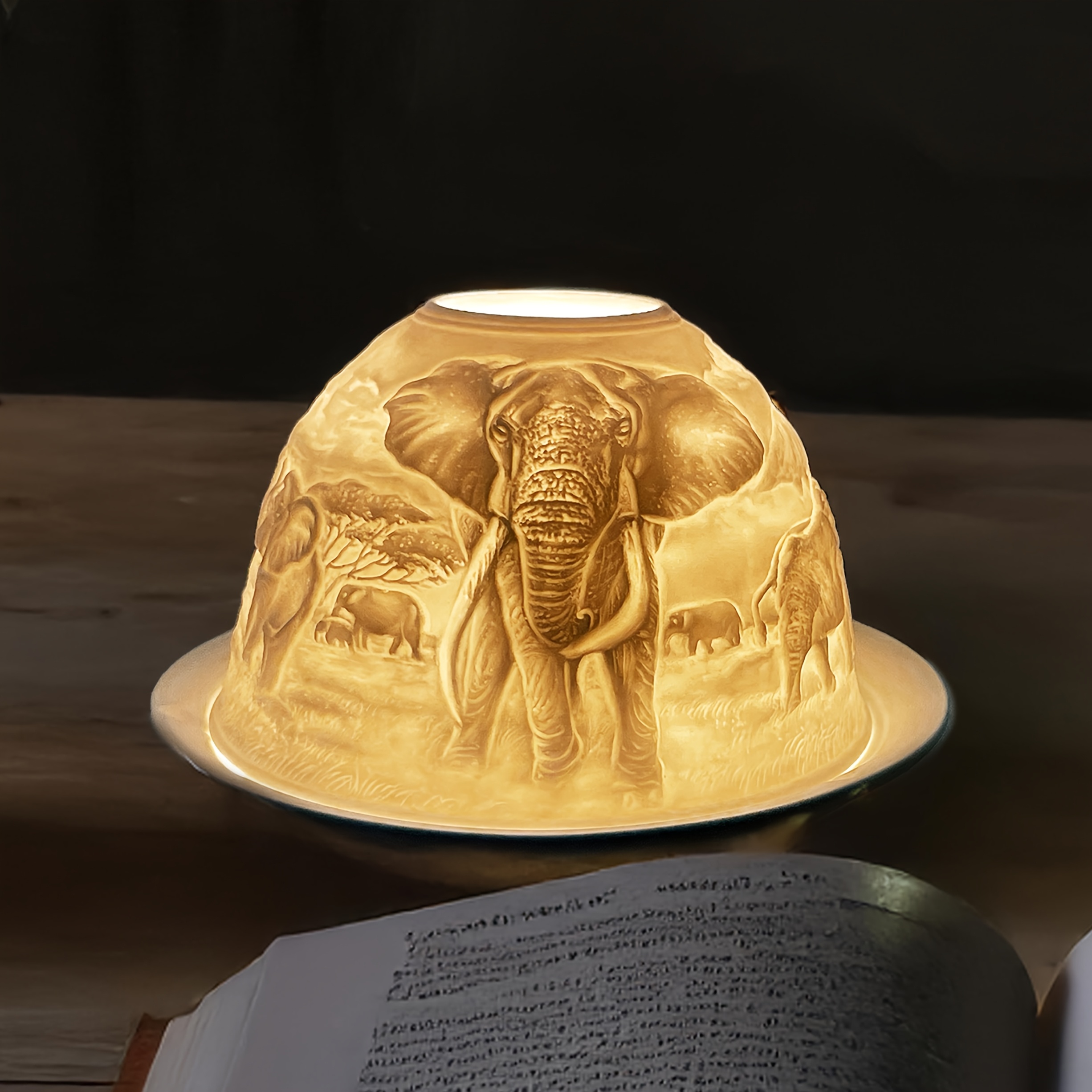 Image of Porcelain Dome Tealight Holder, Set Of Shade & Plate, , A Stunning Candle Holder A 3d Image. Gifts For Women & Elephant Ornament. Living, Dining Room Table, Home Decor Accessories.