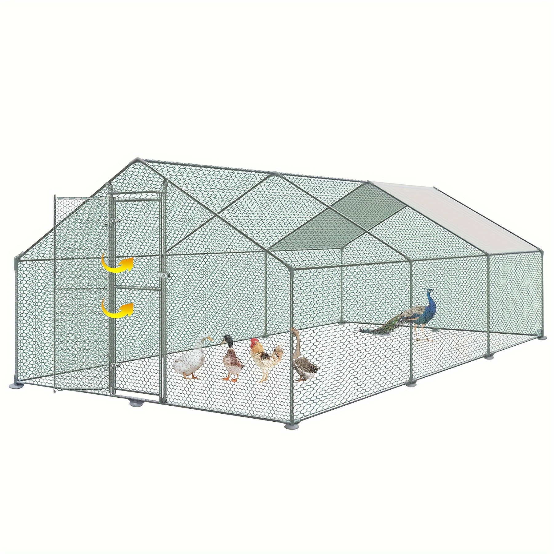 

Yardin 3x6x2m Poultry Coop Made Of Galvanised Steel Frame, Pe Roof & Pvc Netz, Outdoor Chicken Cages With Door & Safety Lock, Enclosure Hutch Walkable With 18m² Running Area For Animal Rearing, Plants