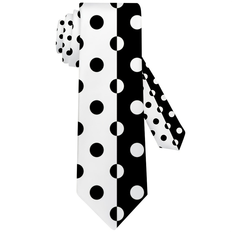 TEMU Black And White Polka Dot Pattern Printed Tie, Suitable For And Daily Wear, Men's Tie, Men's Gift