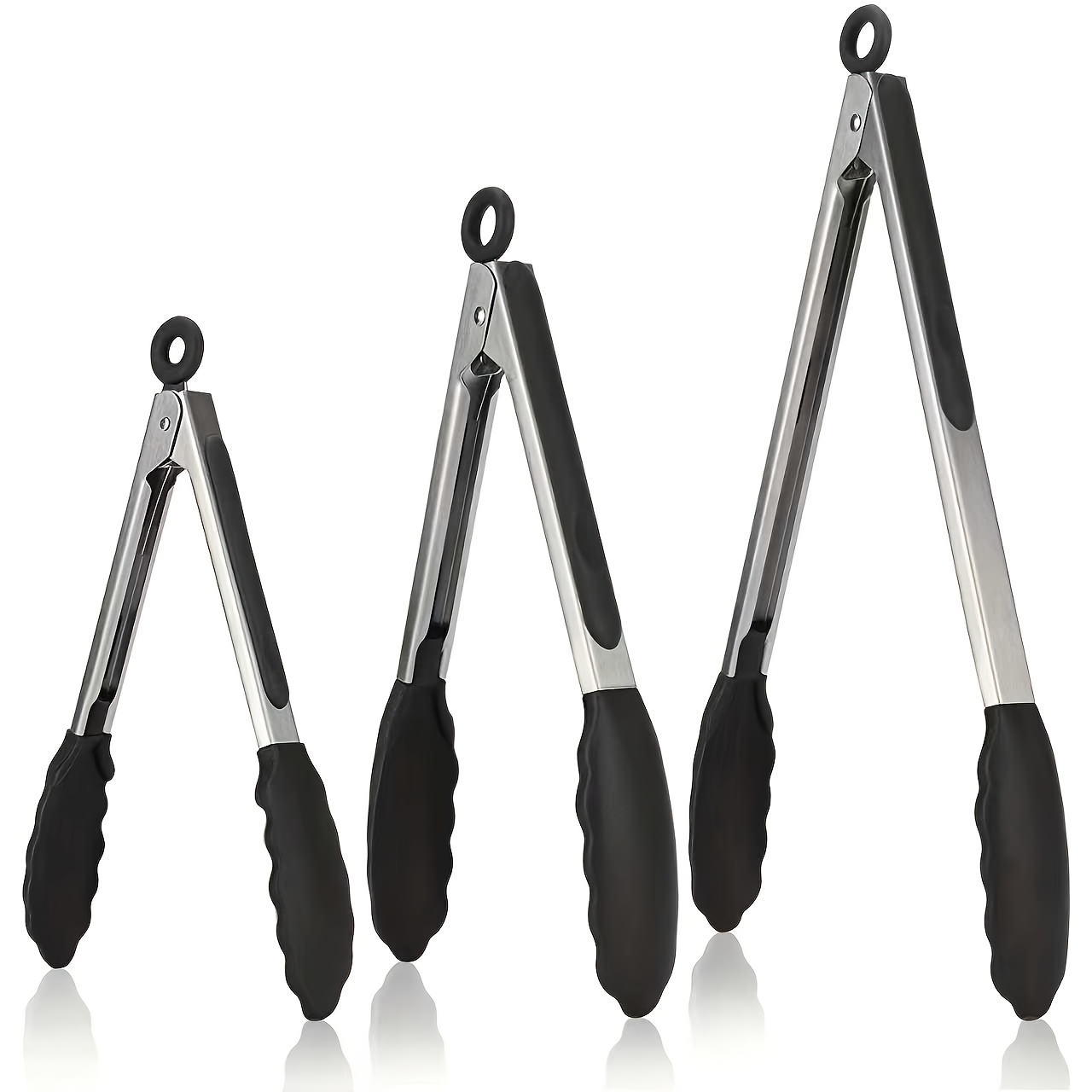 TEMU 3pcs, Barbecue Tongs With Pointed Tips- Used For Cooking, Grilling, Salads, Baking, And Serving- Red And Black Handle, Food Safety Kitchen