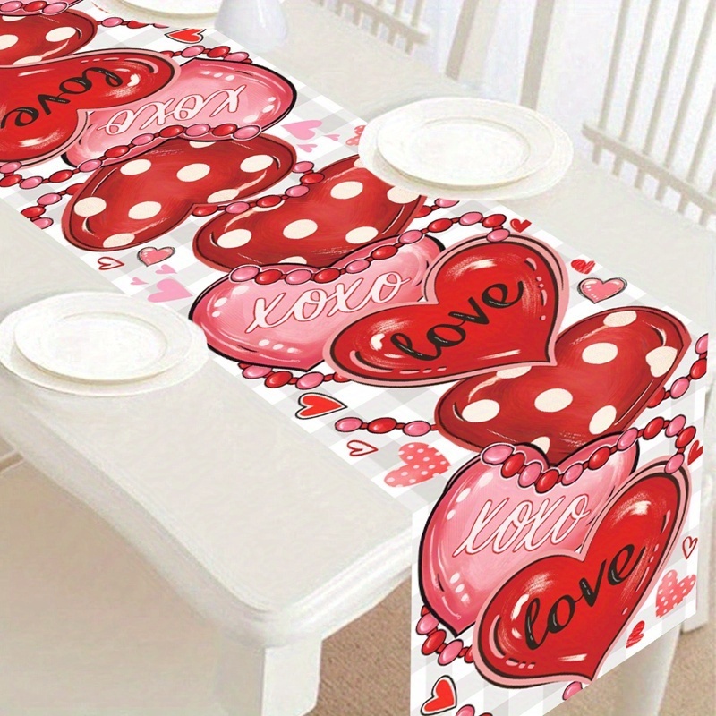 TEMU 1pc, Valentine's Day Table Runner Featuring A Pink And Red, Rectangular Table Cover, Ideal For Decorating Dining Tables For Valentine's Day, Weddings, And Dining Settings