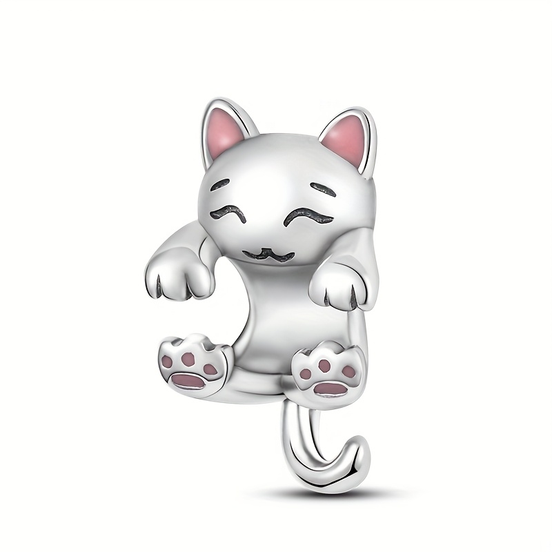 

1pc 925 Sterling Silver Cute Cat Charm Pendant, 3g Elegant , Fits 3mm Bracelets, Women's High-end Jewelry, Ideal For Wedding Party Accessories