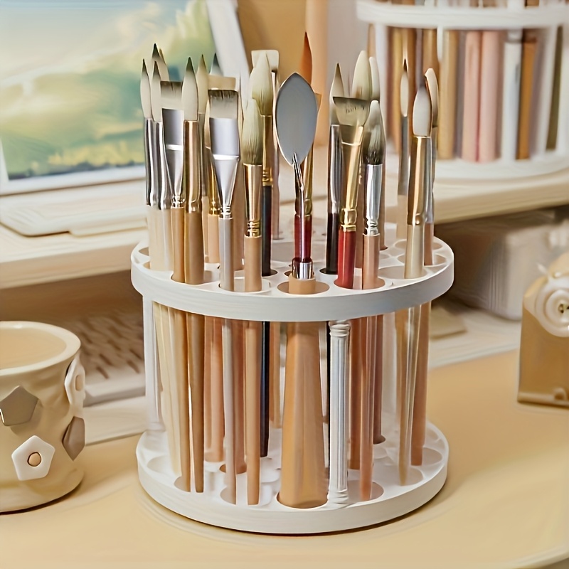 360 rotatable art brush organizer white ceramic coated plastic insert holder with multiple compartments for brushes pens makeup tools space saving desktop storage for artists crafters craft tool organizer   durable construction paint brush organizers Product details 4