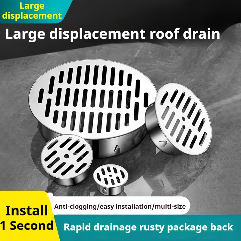 

Stainless Steel Drain Strainer Filter, Easy Install Insert Type, Thick Anti-clogging Roof Drain For Garden And Outdoor Use, Odorless High Displacement - Metal Silver