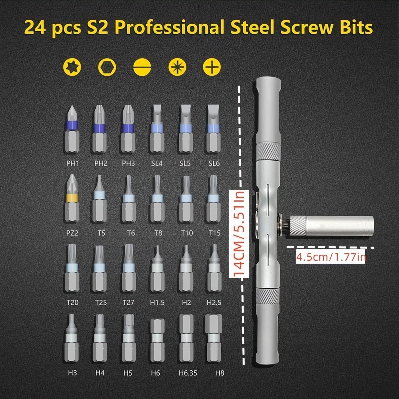 24 in 1 magnetic screwdriver set multifunctional hand tool kit with detachable t handle ratchet iron material uncharged manual operation   maintenance tool box Product details 8