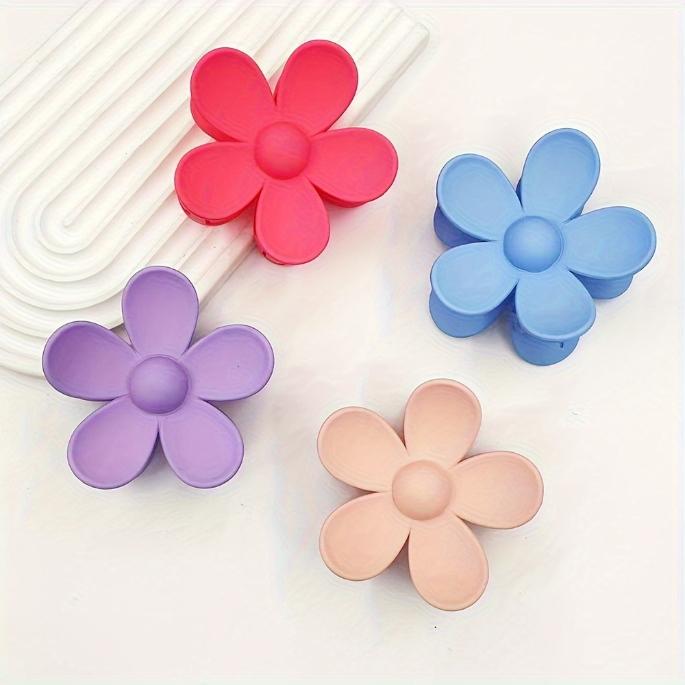 

4pcs Large Flower Shaped Hair Claw Clips, Assorted Colors, Fashion Simple Hair Accessories For Women, Vintage And Minimalist Style