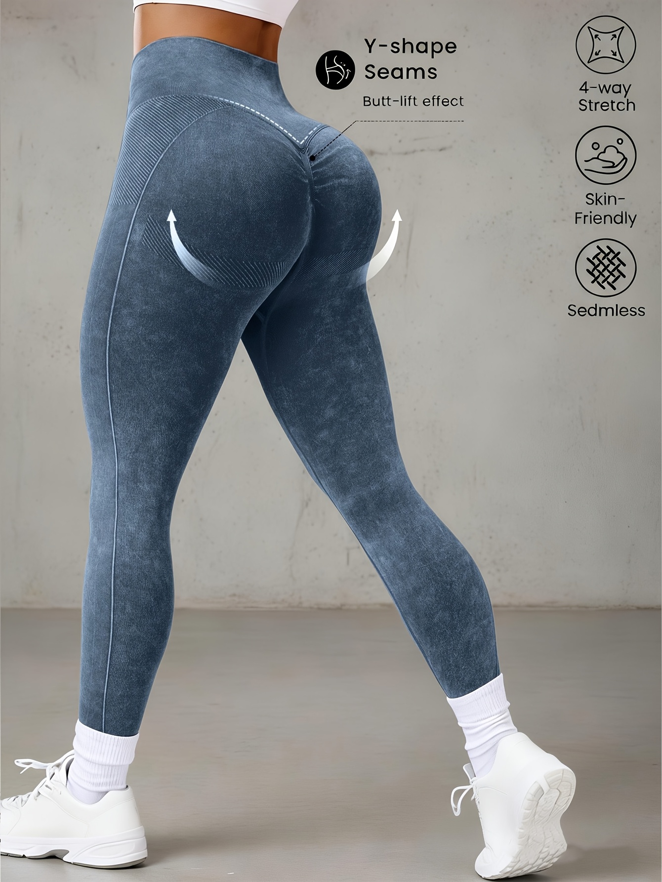 1 pieza Pantalones de yoga sin costuras de cintura alta para mujer que levantan los glúteos, con estampado de letras y estilo de moda para glúteos de melocotón, mallas deportivas de secado rápido y alta elasticidad para correr
