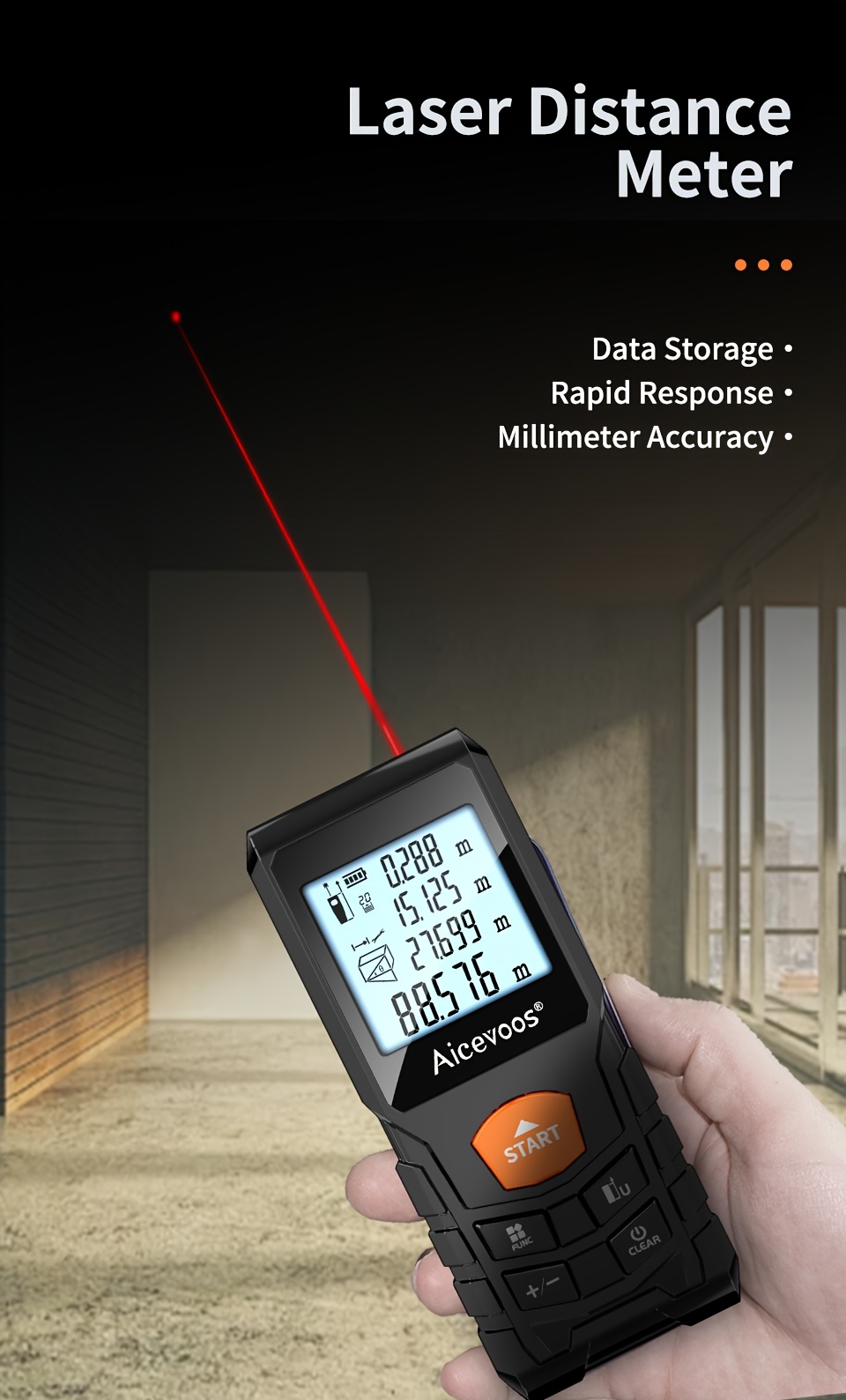 Medidor láser digital de alta precisión AICEVOOS, alcance de 50 a 120 m, alimentado por batería, carcasa de goma, cinta métrica electrónica para medición industrial, herramienta de medición|medidor de distancia digital|cinta con carcasa de goma