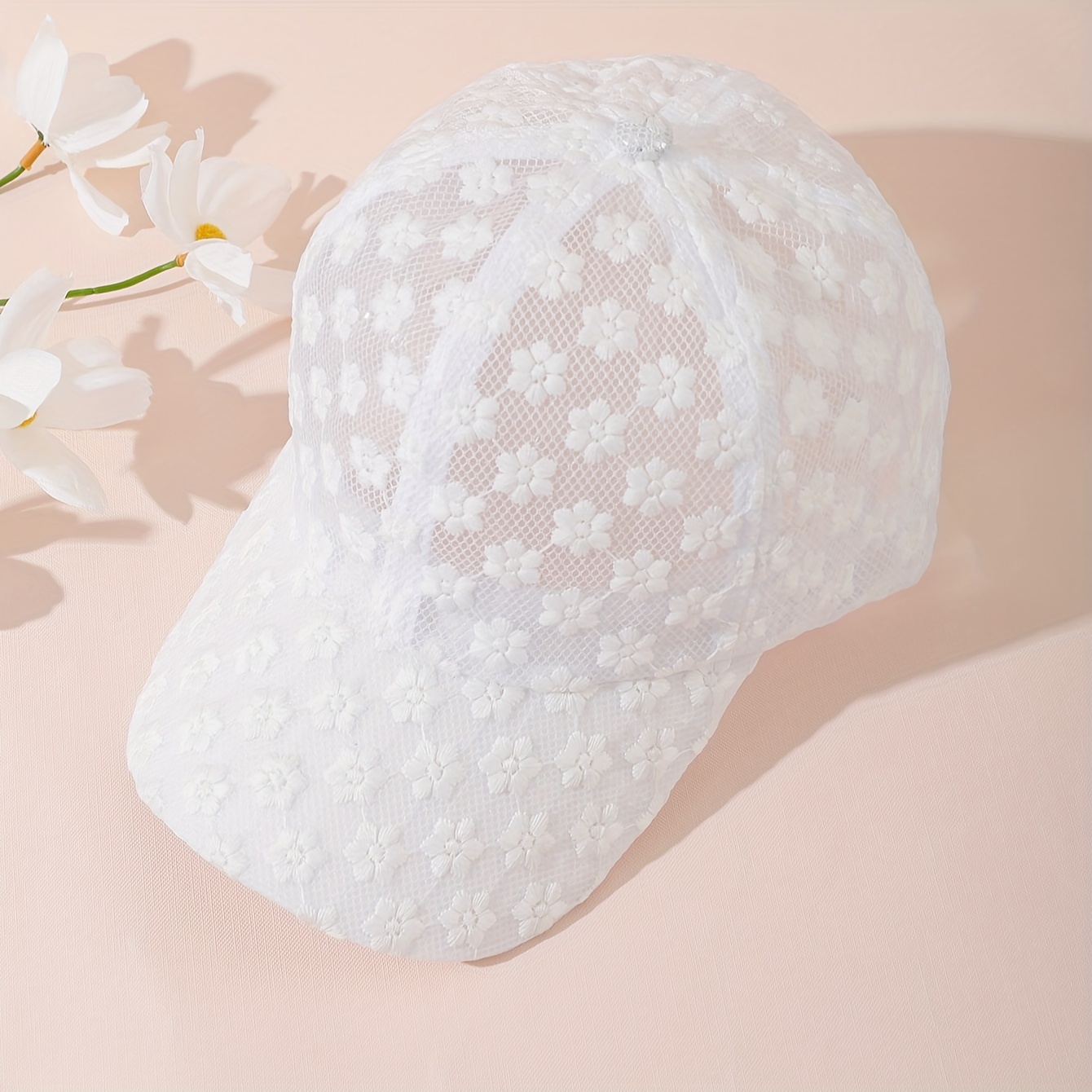 

Women's Floral Lace Baseball Cap Adjustable Sun Protection Breathable Hat For 's Day - Polyester Fabric, Hand Wash Or , Non-stretch, Theme With Closure