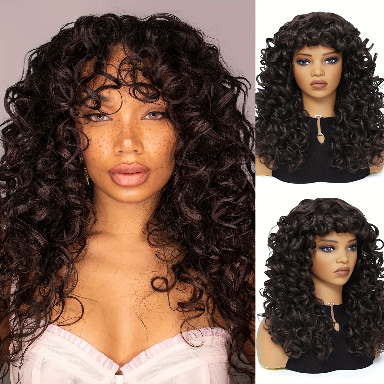 50.8 Cm Long Curly Wavy Hair Wigs For Women Big Bouncy Curly Wigs With Bangs Synthetic Wigs Curly Wig With Bangs For Christmas Day