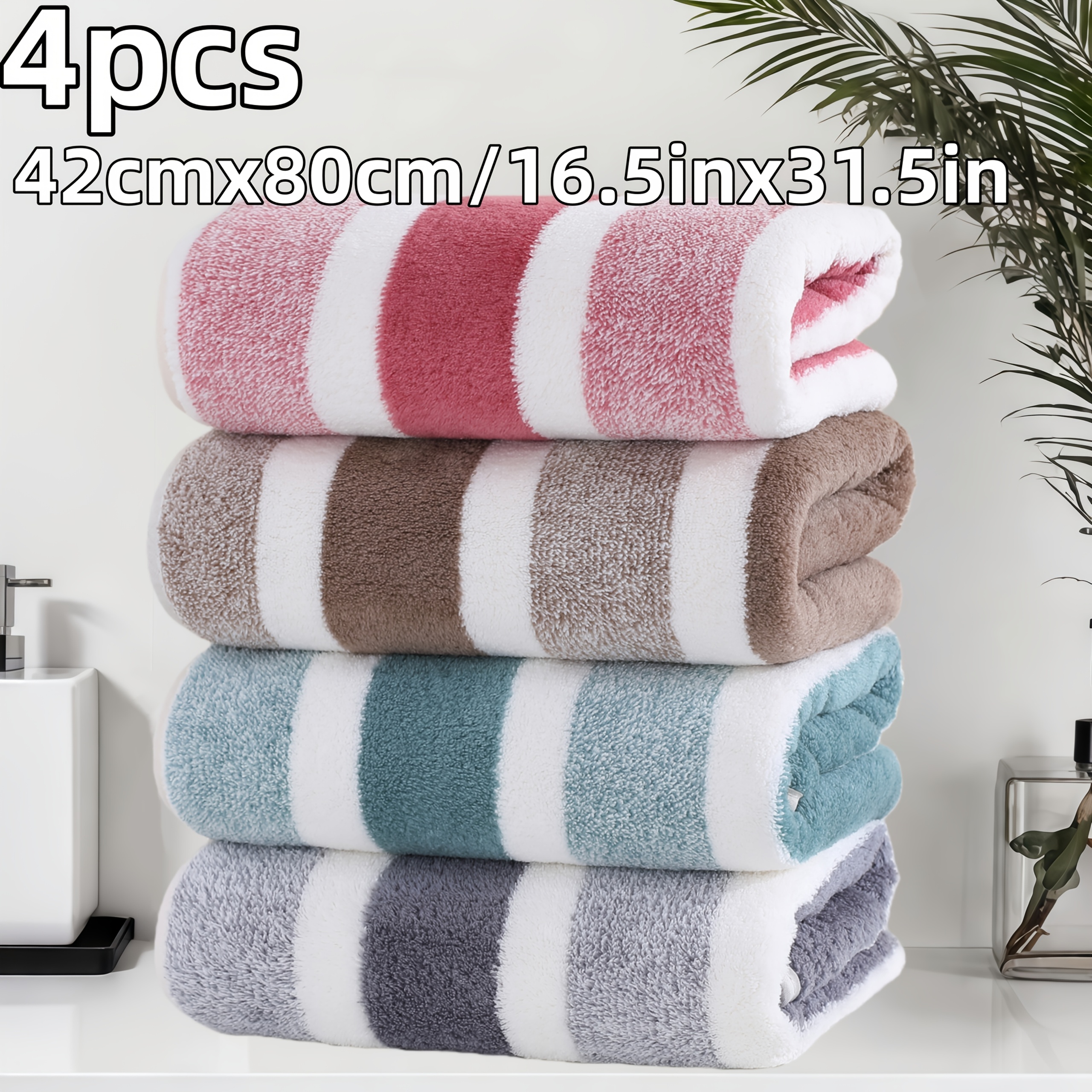 E-shop 4-teiliges Badezimmer-Handtuchset, großformat 42 x 80 cm / 16,5 x 31,5 Zoll, dickes Korallenfleece-Handtuch, Mikrofaser, mehrfarbig, saugstark,