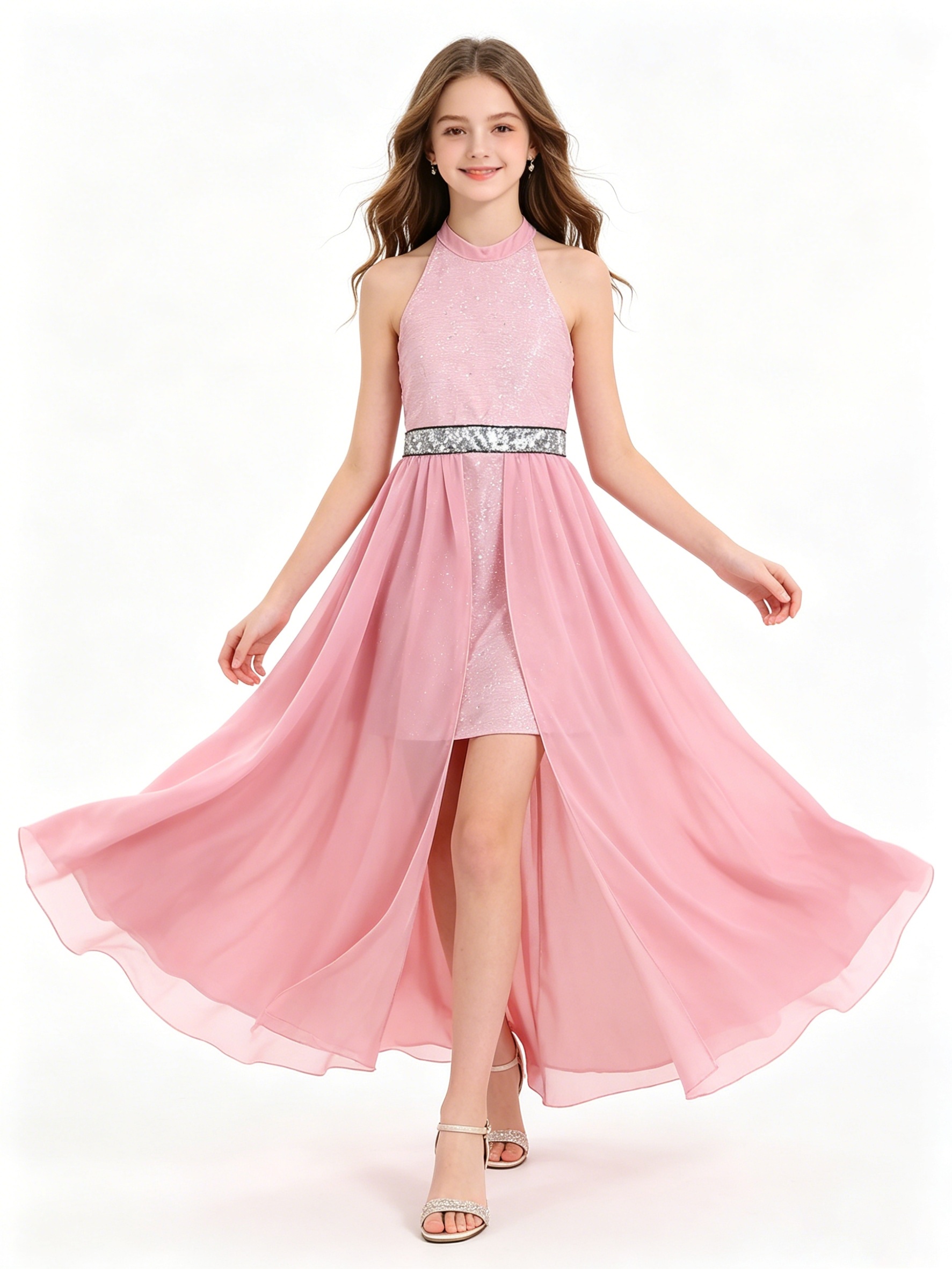girls red sequin dress Tween Girls' Off Shoulder Ruffle Trim Sequin Mermaid Dress – Elonnashop main image 0