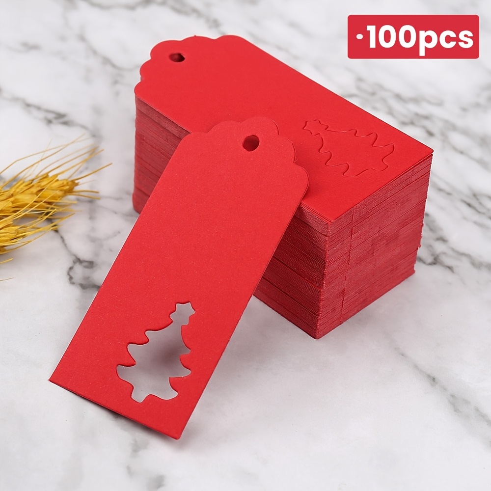TEMU 100pcs Etichette Natalizie, Carte Rosse a Forma di Albero di Natale Vuote per Confezionamento Regali, Decorazioni da Appendere, Sacchetti Regalo