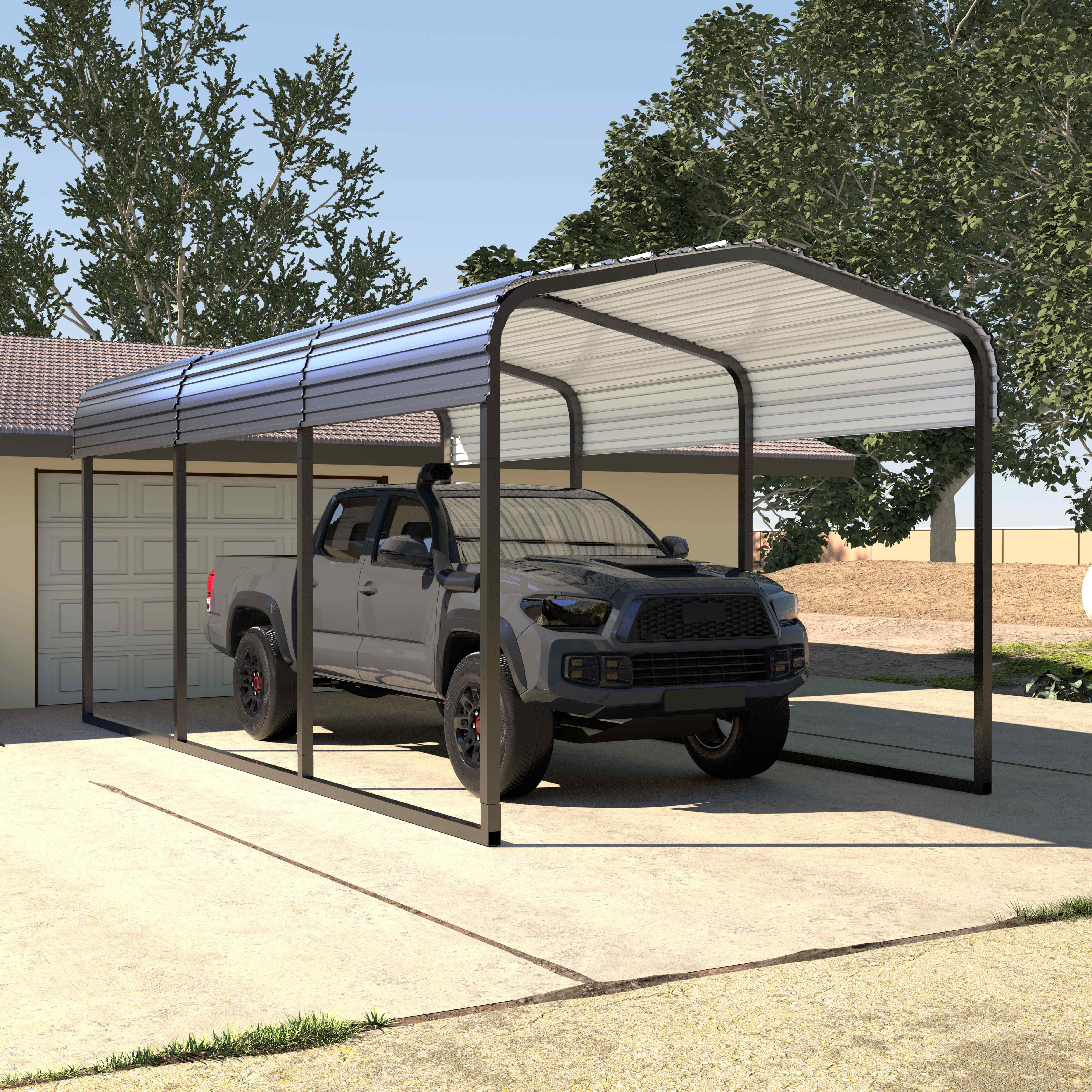 

10'x15' Carport, Grey Metal Carport With Heavy Duty Galvanized Steel Roof, Car Port For Car, Car Shelter & Shade, Upgraded Large Outdoor Carport Canopy