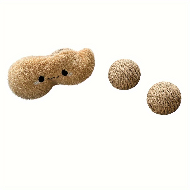 1pc Cute Peanut Cat Toy With Hemp Rope Ball - Foldable Teaser For Kittens & Cats, Durable Fiber All Breed Sizes, Interactive Play For /outdoor Hunting Exercise, & Cat Teaser For Solo Or Human- Play