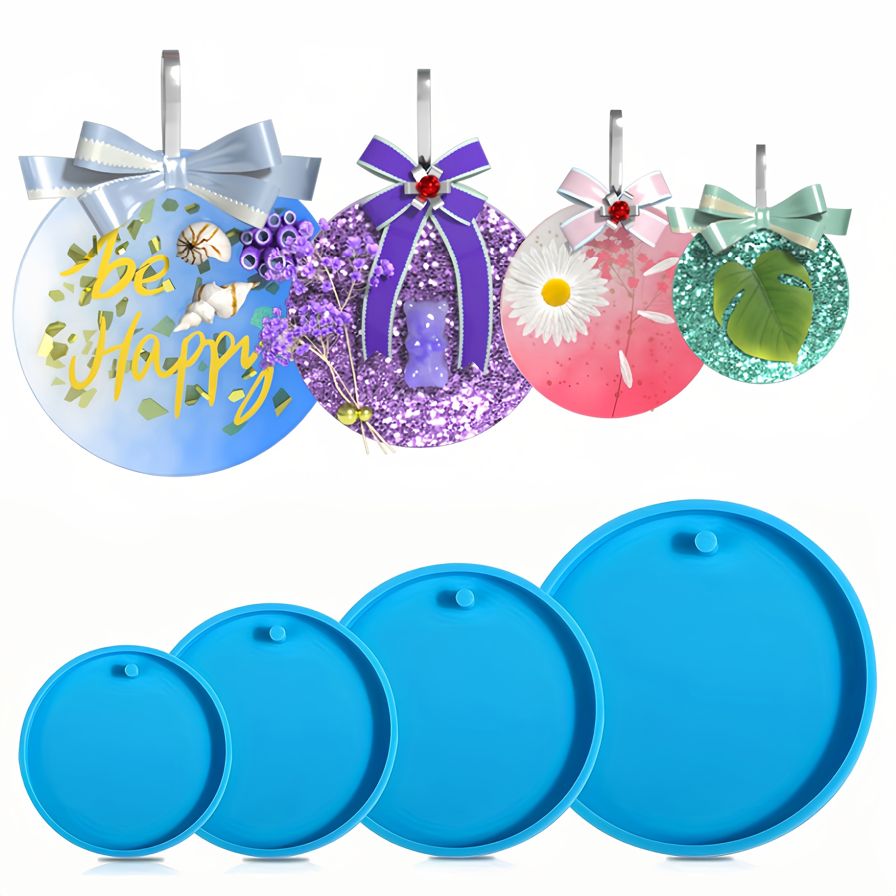 

4pcs Round Pendant Silicone Molds Set For Christmas Ornaments - Resin Keychain Crafts, Assorted Sizes