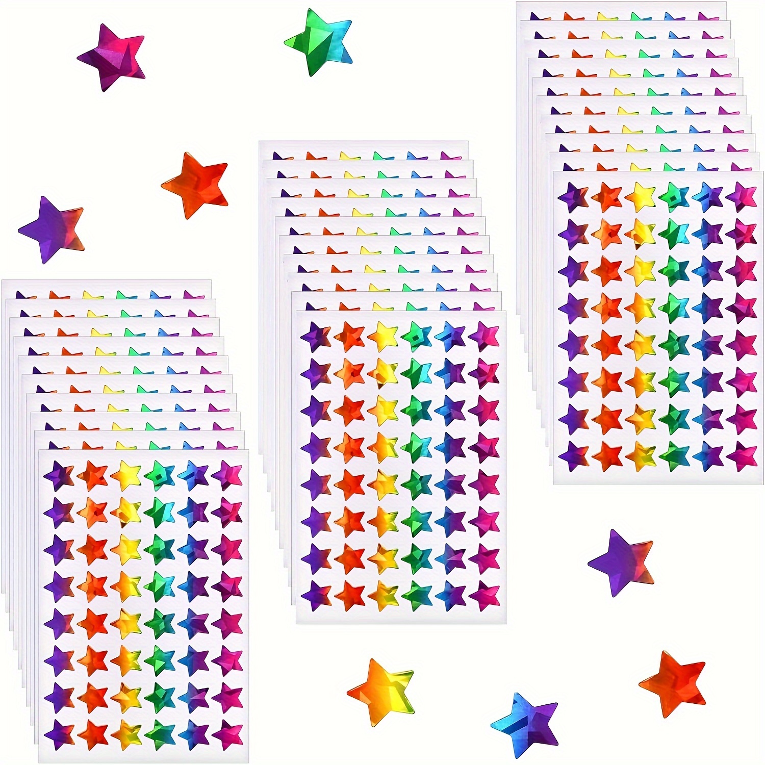 

Bright, , Rainbow Holographic Star Stickers - 480 Pieces, 0.6" Diameter, Adhesive Back, Behavior Charts, Schedules, And Classroom Decorations