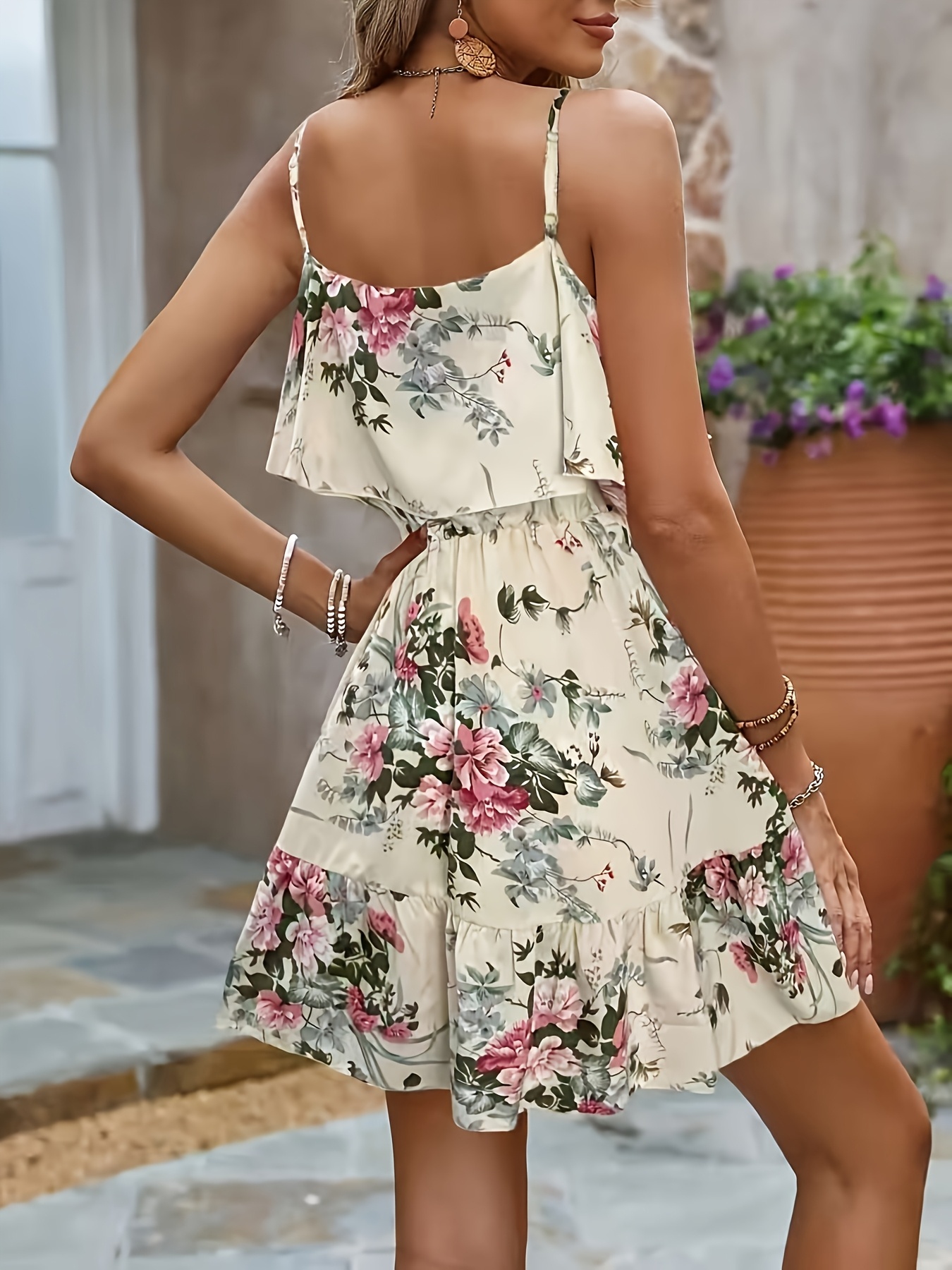 vestido mini hombros descubiertos flores mujer volantes sin Temu