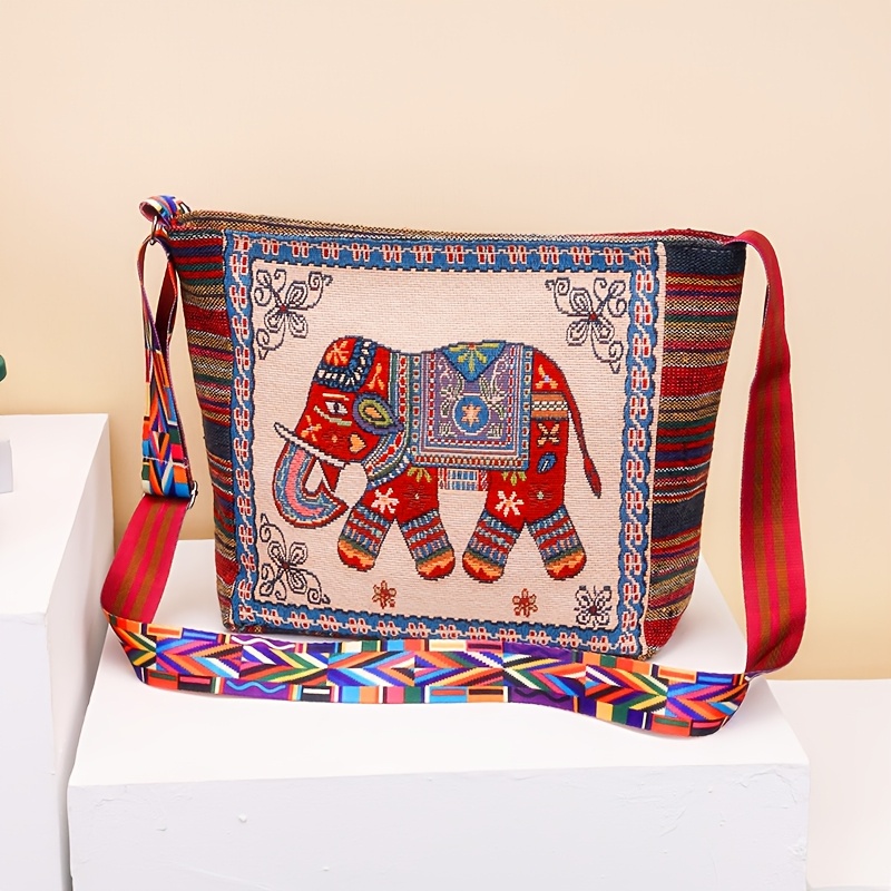 E-shop Ethnische Damen Umhängetasche mit großem Fassungsvermögen, lässige Pendeltasche, Retro verstellbarer breiter Schultergurt, ethnische Stickerei,