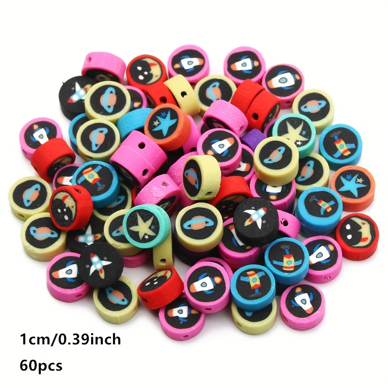 TEMU 40/60 Polymer Clay Beads Featuring Theme With Astronaut And Rocket Charms, Available In Various Colors For Jewelry Making, Including Bracelets,
